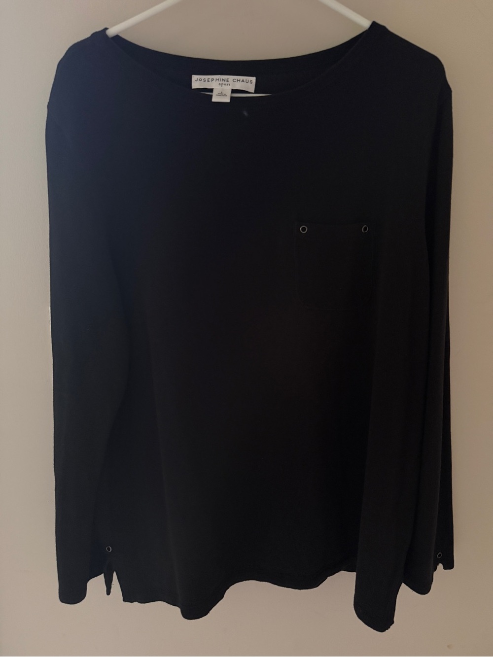 Josephine Chaus Sport Black Acrylic Knit Sweater Grommet Pocket Top Large